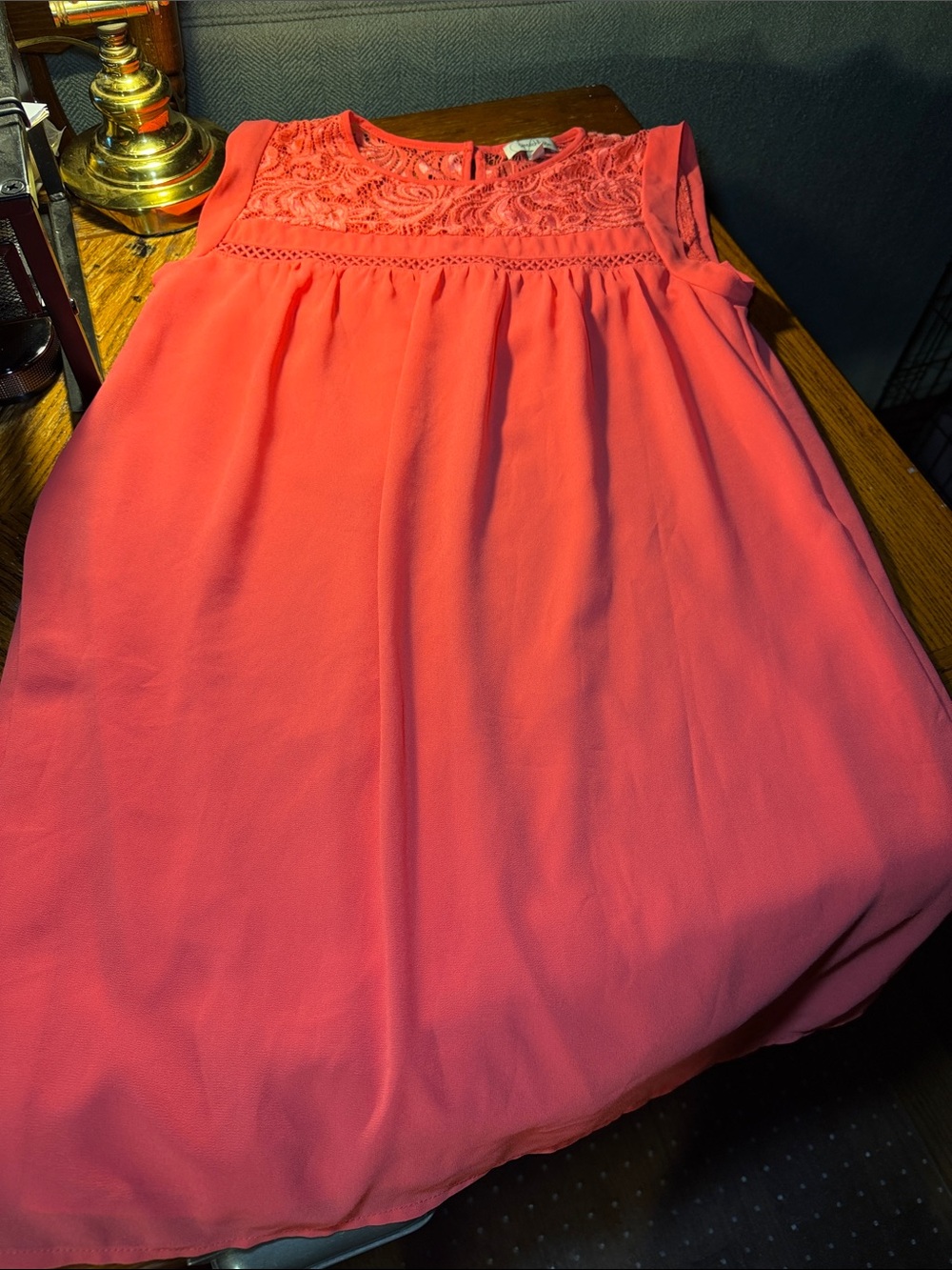 Speechless Coral Pink Mini Dress with Lace Yoke